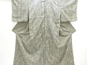 アンティーク　格子織り出し手織り紬着物